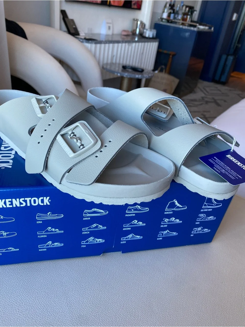 NIB Birkenstock Men's  Arizona Two-Buckle Slide Sandals 13 46 mineral gray